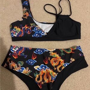 SHEIN Black Dragon Print Bikini Set
